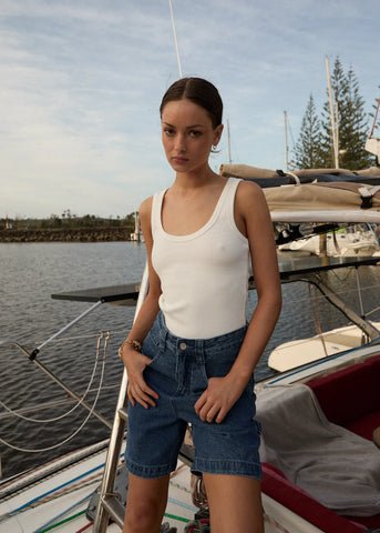 Afends Layden Rib Singlet - White