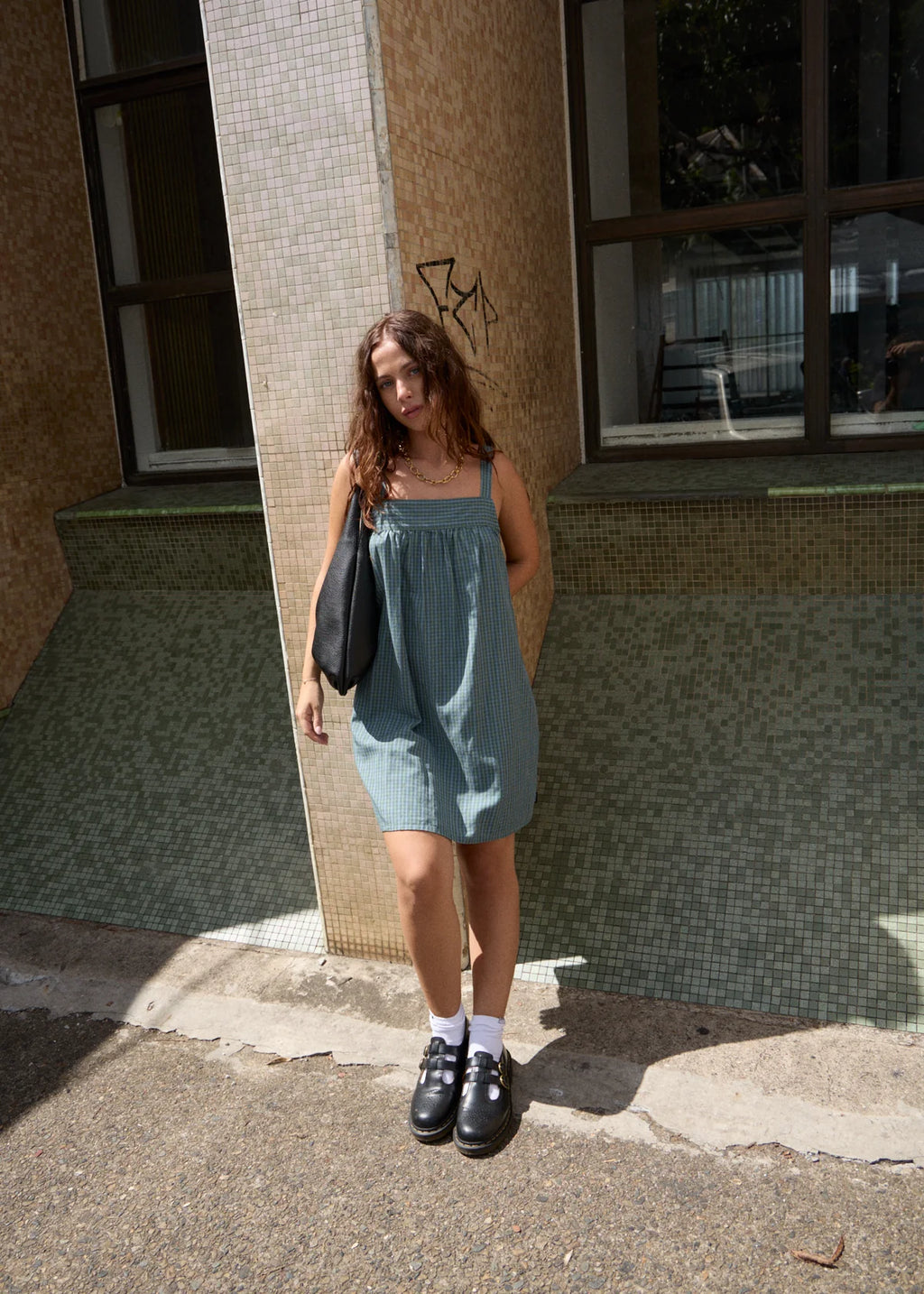 Afends Voyager Recycled Mini Dress Deep Olive Voyager