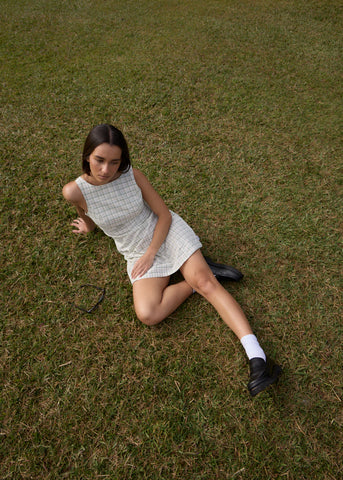 Afends Legacy Organic Seersucker Mini Dress Boa Check