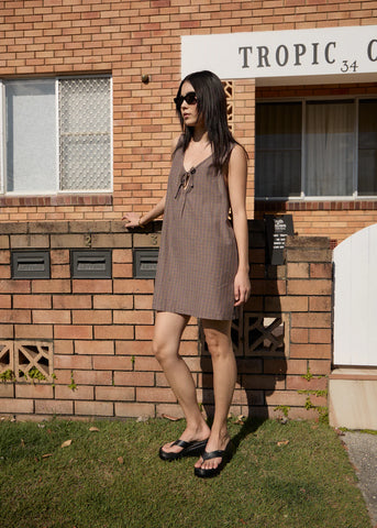 Afends Hometown Michi Recycled Mini Dress Coffee