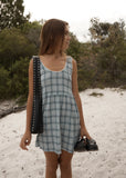 Afends Lagoon Jesse Hemp Seersucker Mini Dress Overcast Check