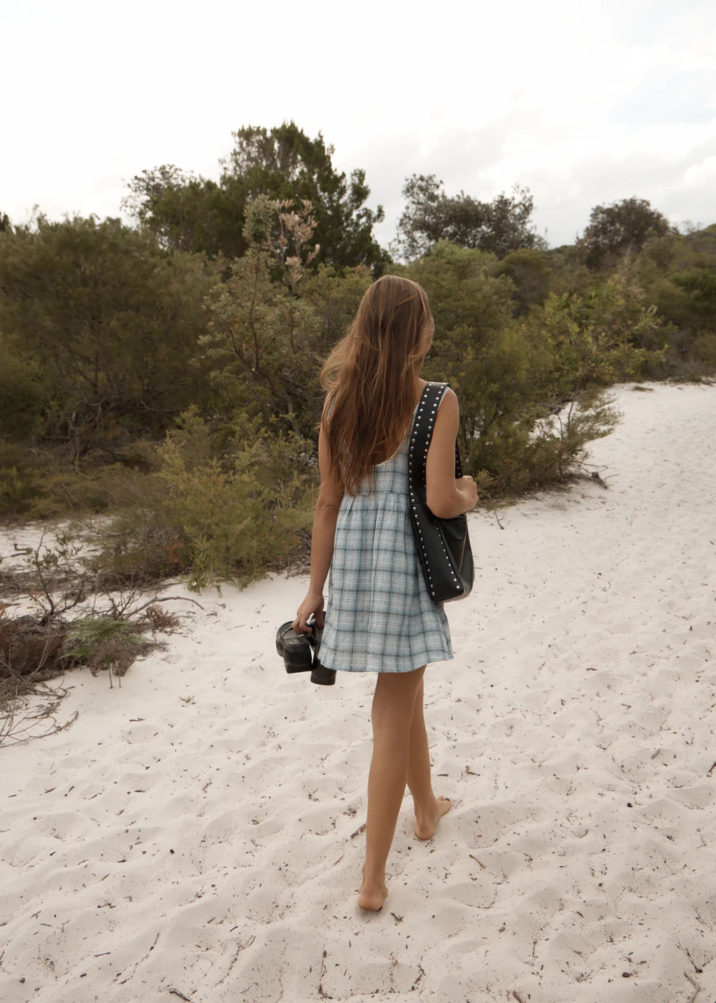 Afends Lagoon Jesse Hemp Seersucker Mini Dress Overcast Check