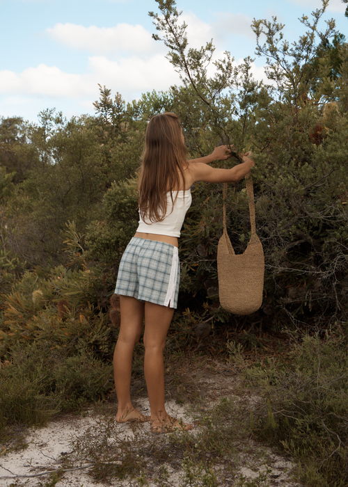 Afends Lagoon  Hemp Seersucker Short Overcast Check