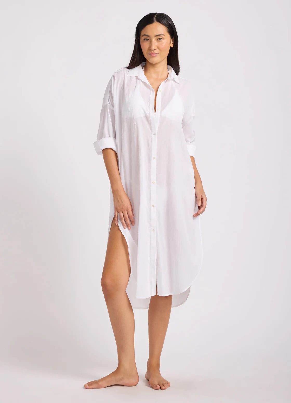 Seafolly Cotton Voile Shirt Dress White