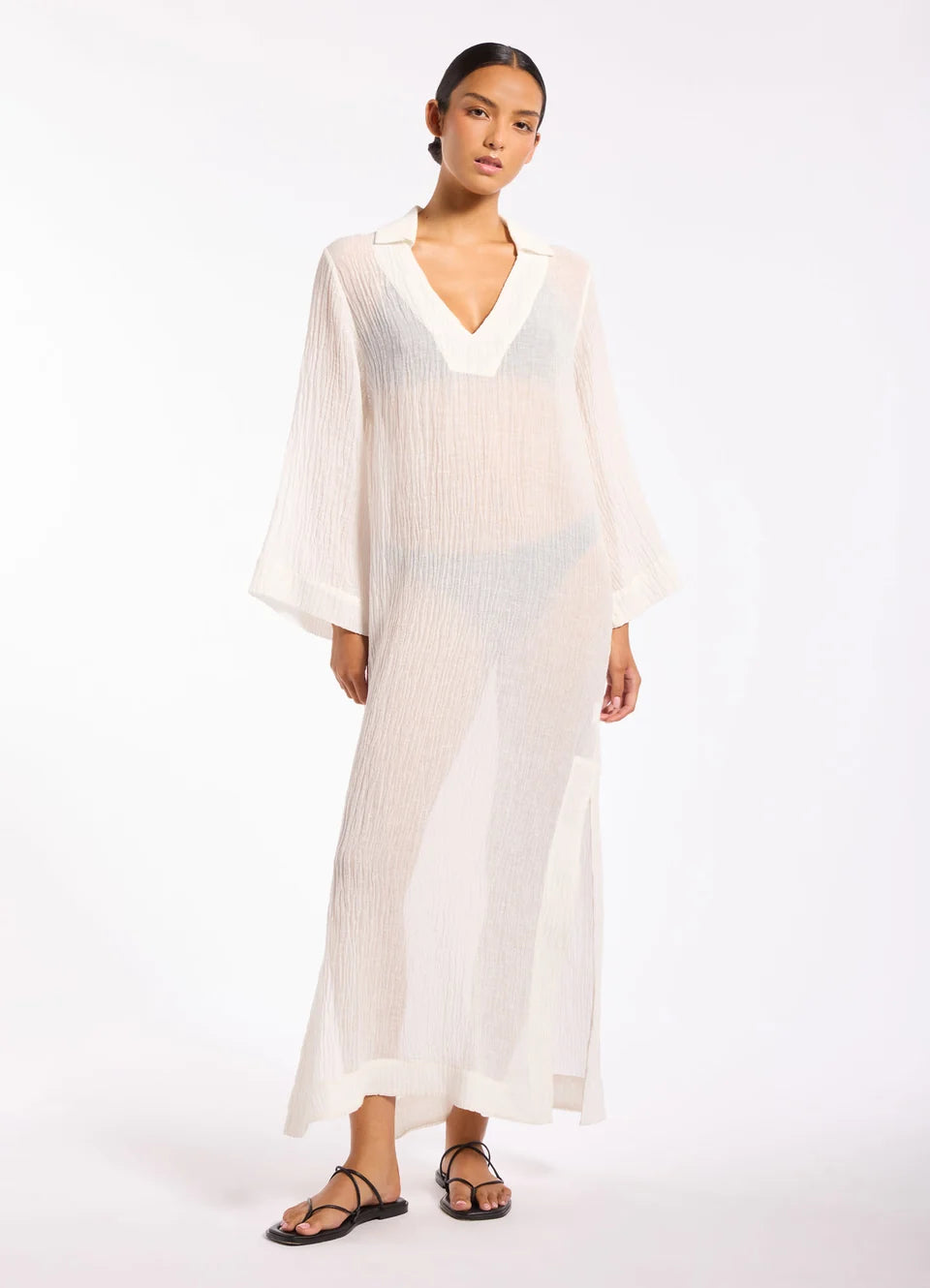 Jets Wave Gauze Sheer Full Length Cover Up