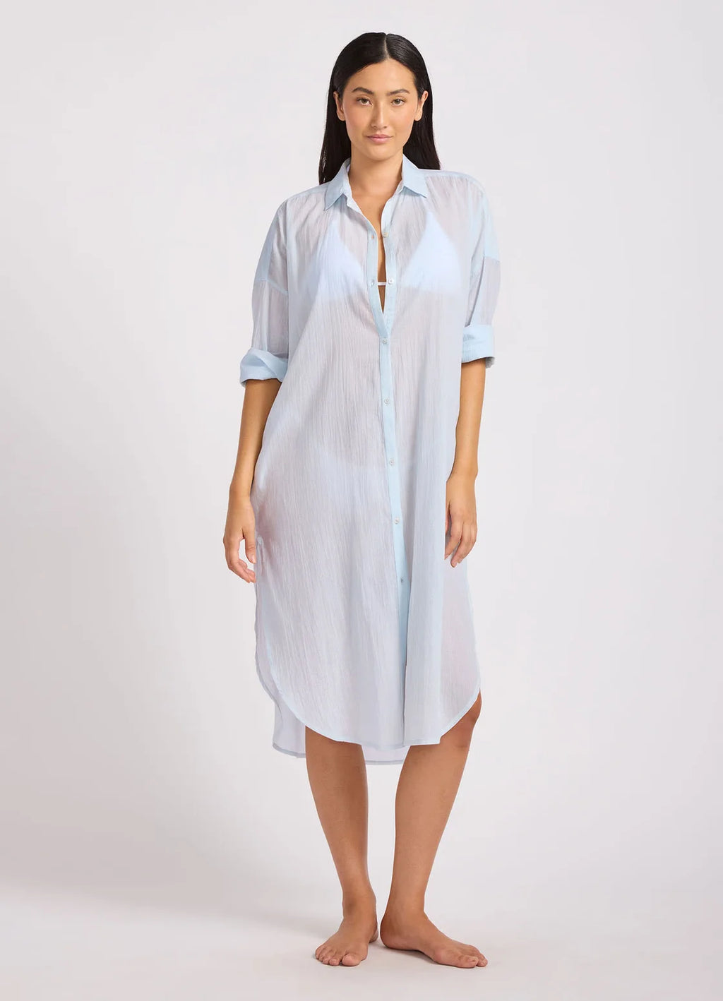 Seafolly Cotton Voile Shirt Dress Ice Blue