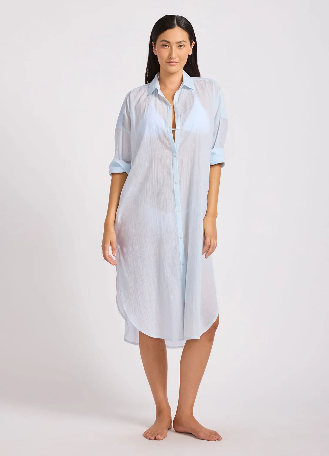 Seafolly Cotton Voile Shirt Dress Ice Blue