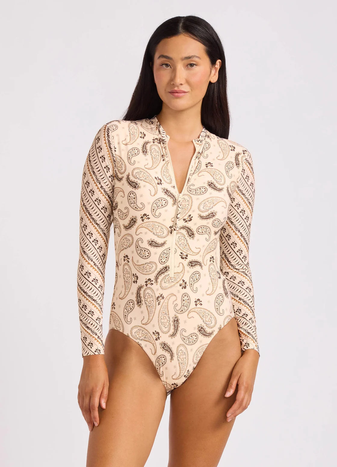 Seafolly Drift Club Bandana Zip Front Surf Suit Vanilla