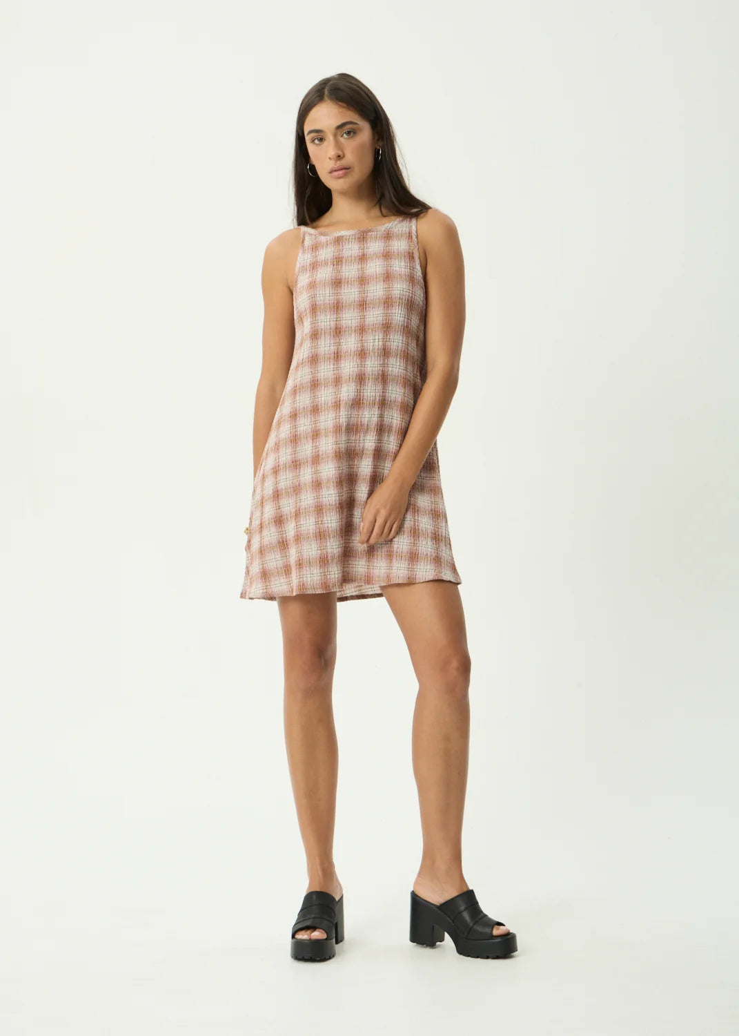 Afends Sammy Mirage Hemp Seersucker Mini Dress Desert Check