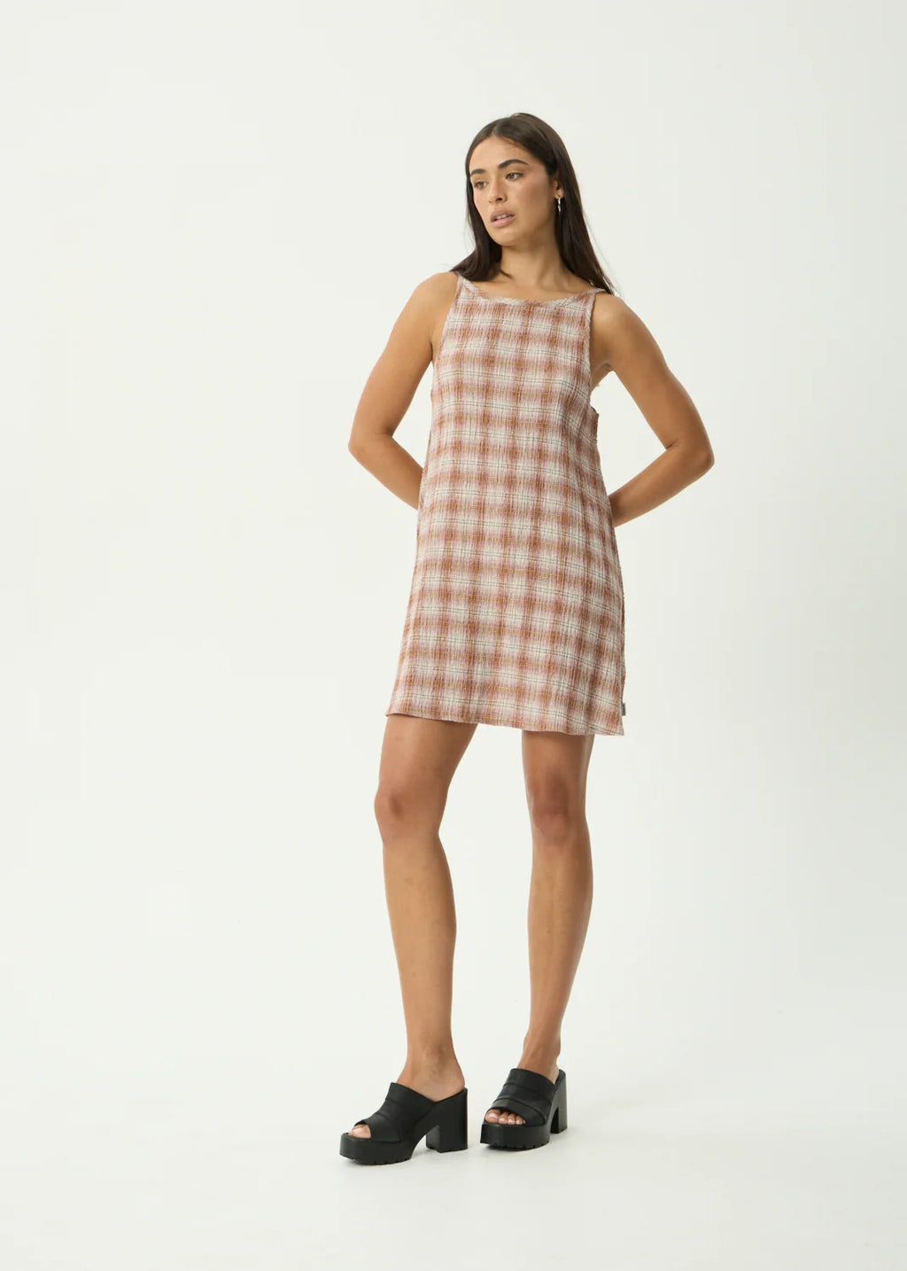 Afends Sammy Mirage Hemp Seersucker Mini Dress Desert Check