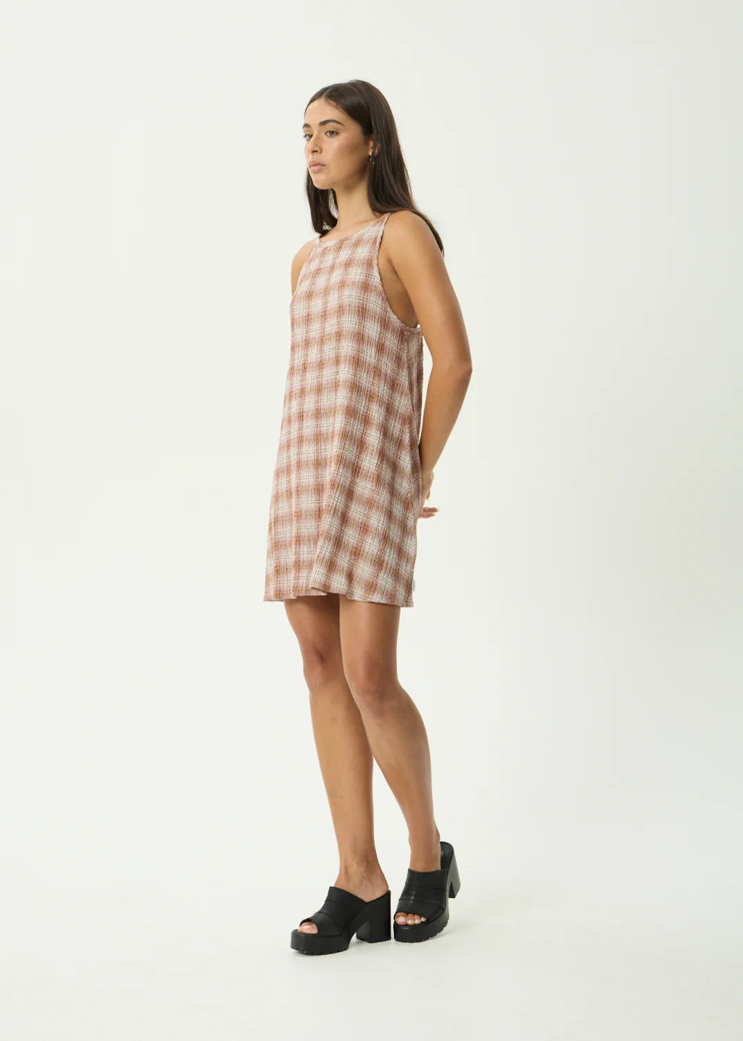 Afends Sammy Mirage Hemp Seersucker Mini Dress Desert Check
