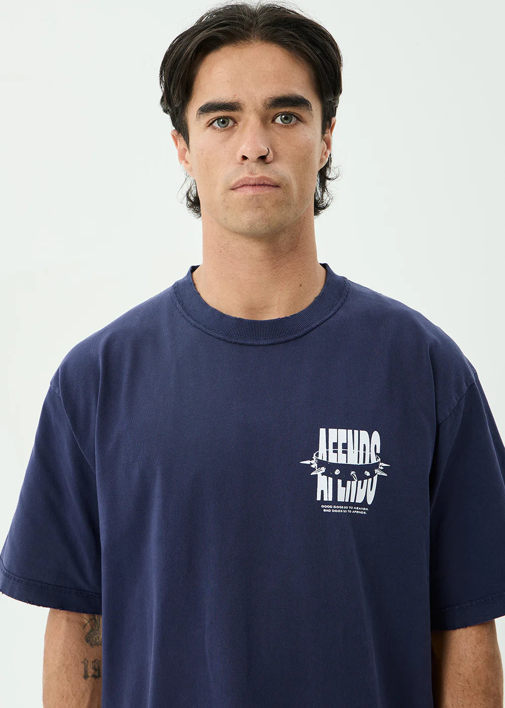 Afends Bad Dog Recycled Heavyweight Boxy Tee - Washed Deep Sea