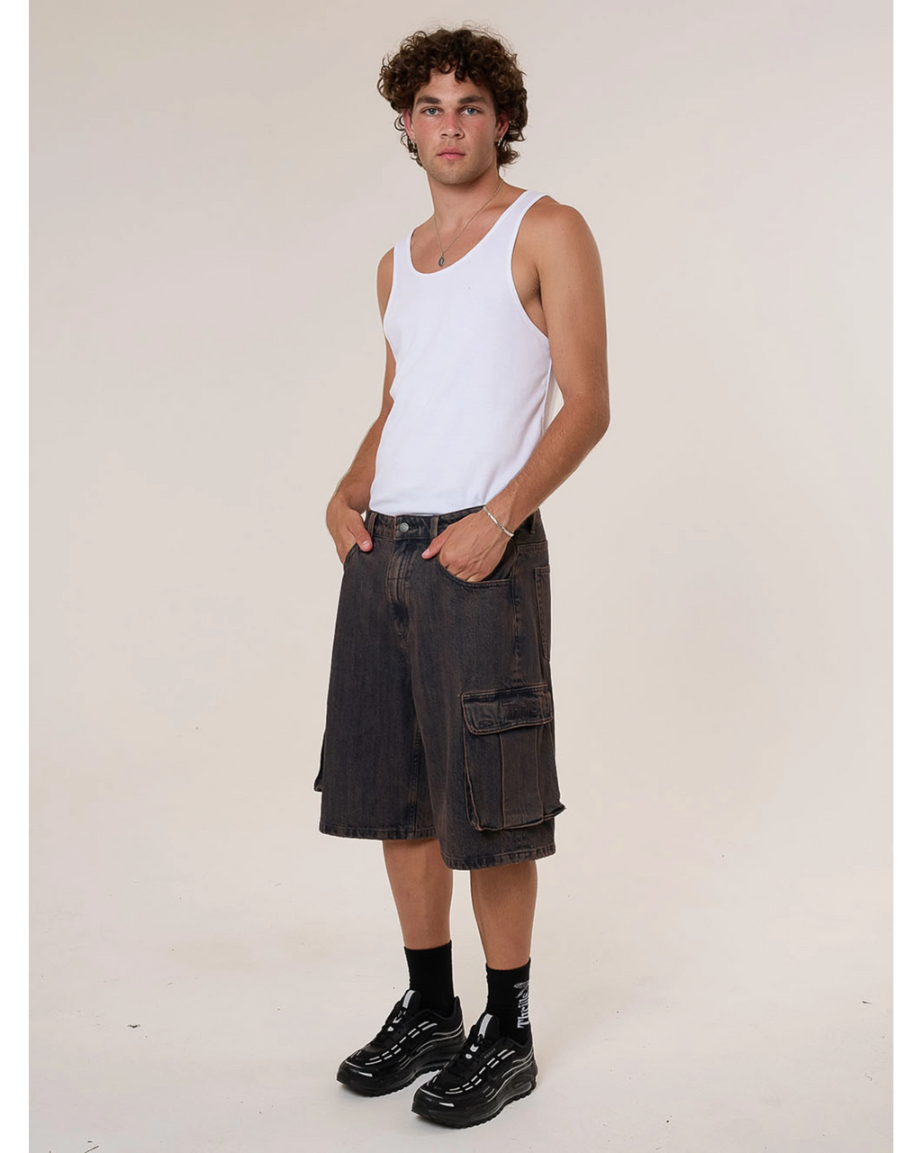 Thrills Big Slacker Denim Cargo Short - Berry Black