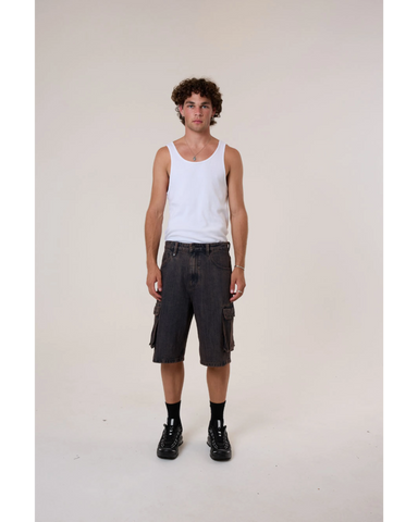 Thrills Big Slacker Denim Cargo Short - Berry Black