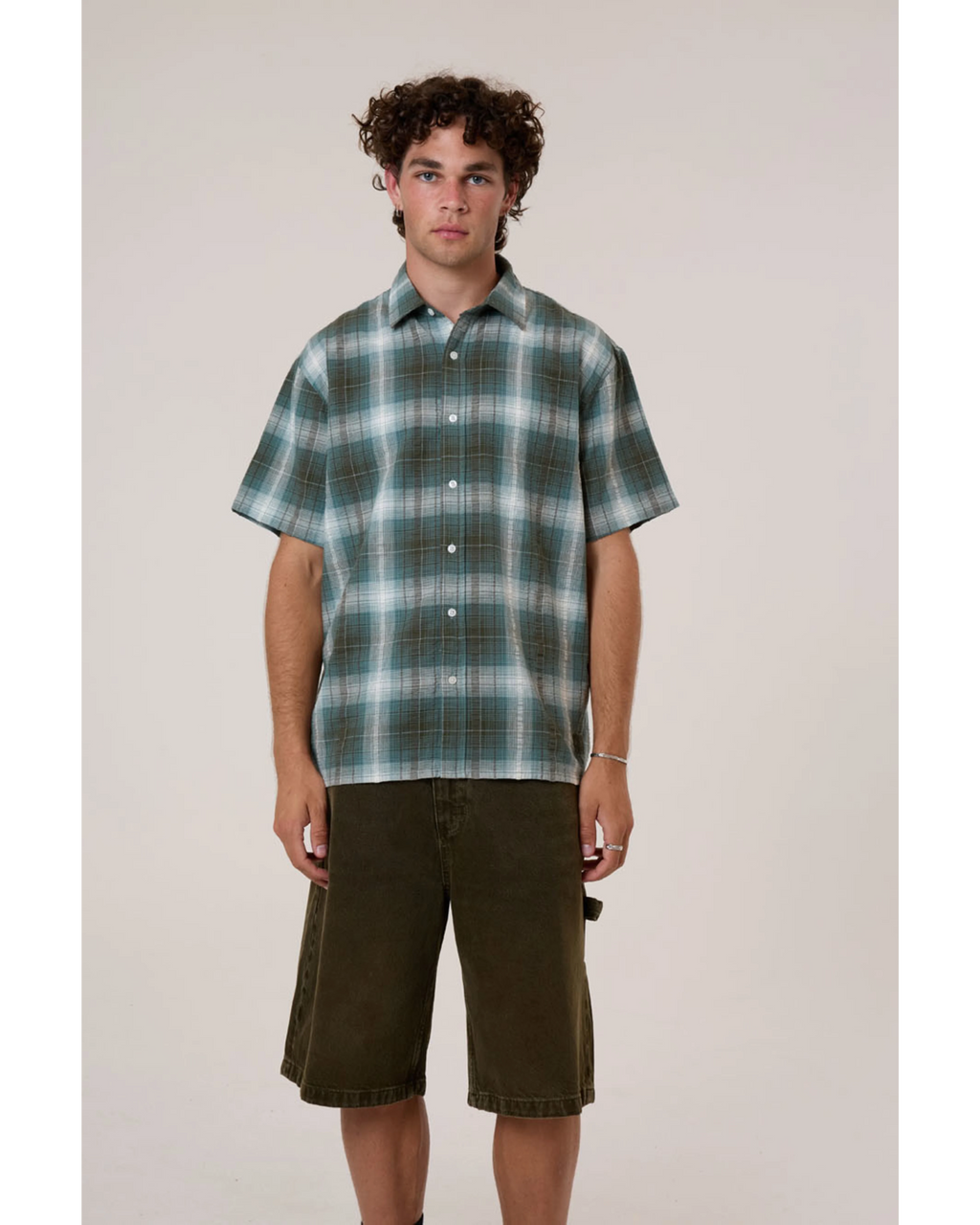 Thrills Cheap Thrills Check Short Sleeve Cropped Shirt - Tarmac