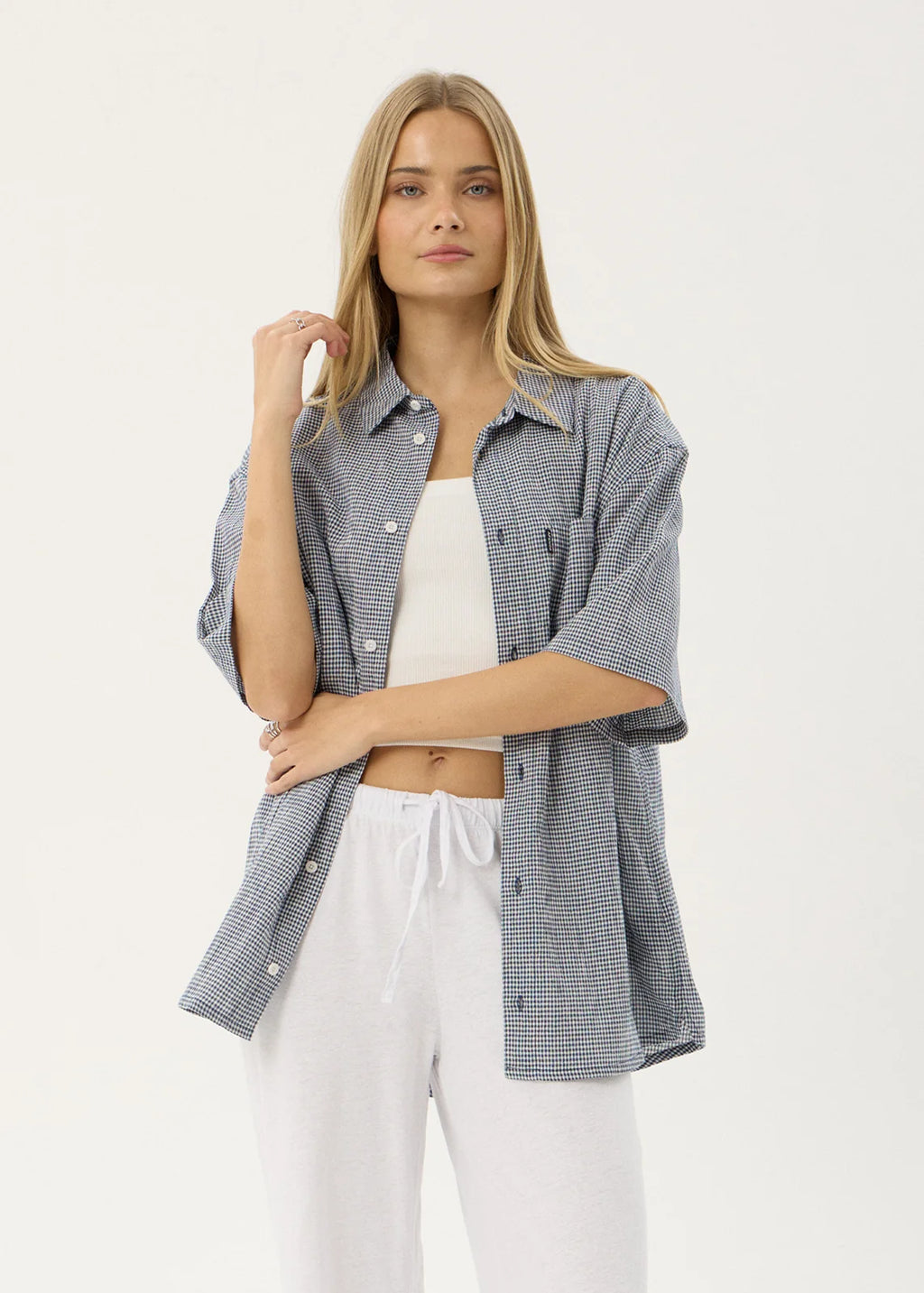 Afends Independent Hemp Short Sleeve Shirt - Navy Check
