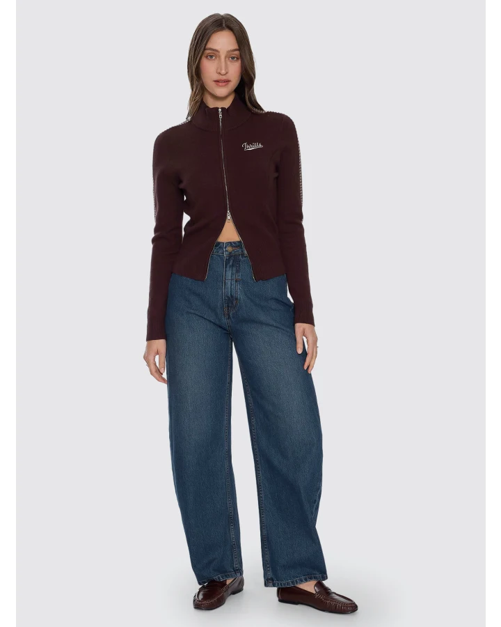 Thrills Final Call Zip Knit Sweater - Bitter Chocolate