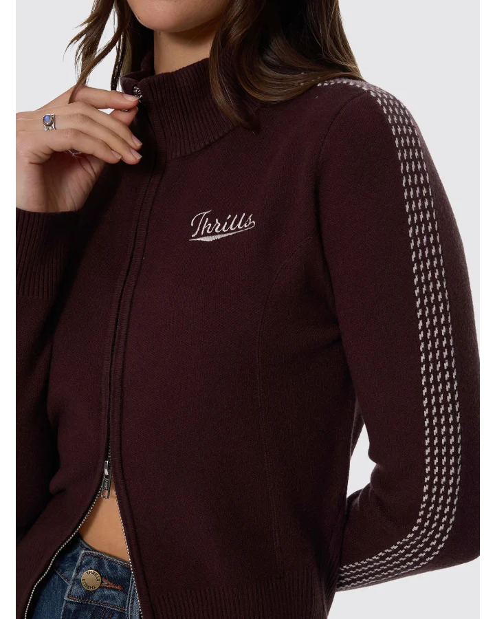 Thrills Final Call Zip Knit Sweater - Bitter Chocolate