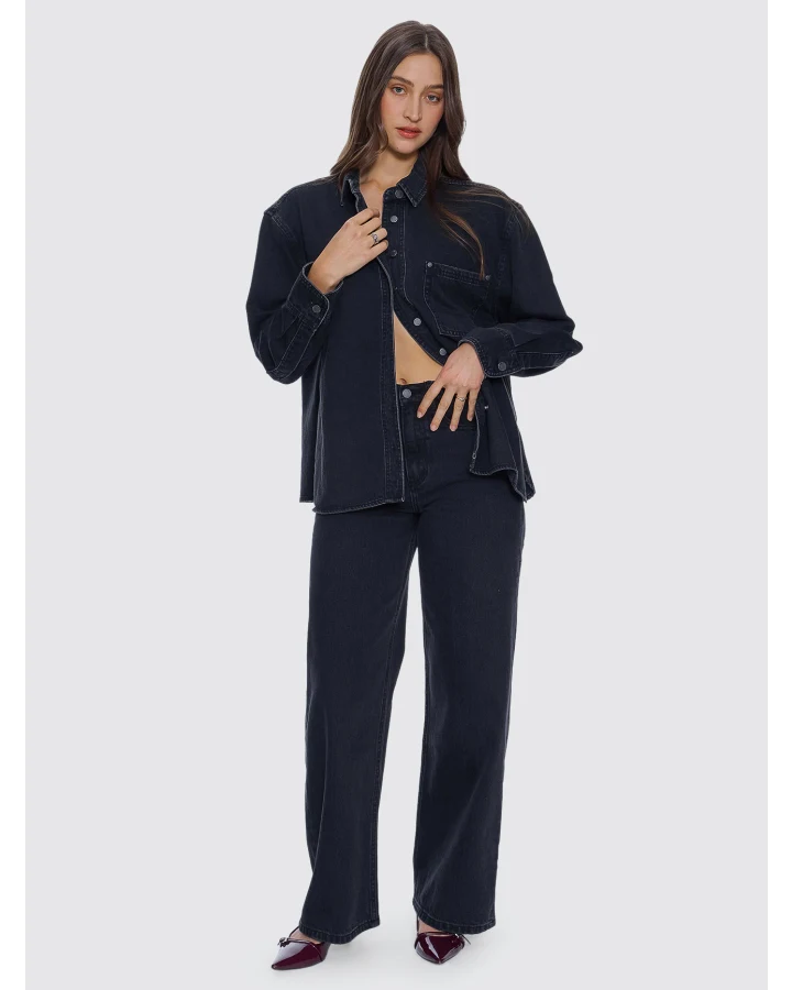 Thrills Melina Oversized Denim Shirt - Aged Black
