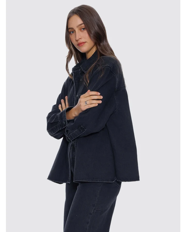 Thrills Melina Oversized Denim Shirt - Aged Black