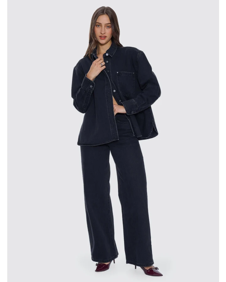 Thrills Melina Oversized Denim Shirt - Aged Black