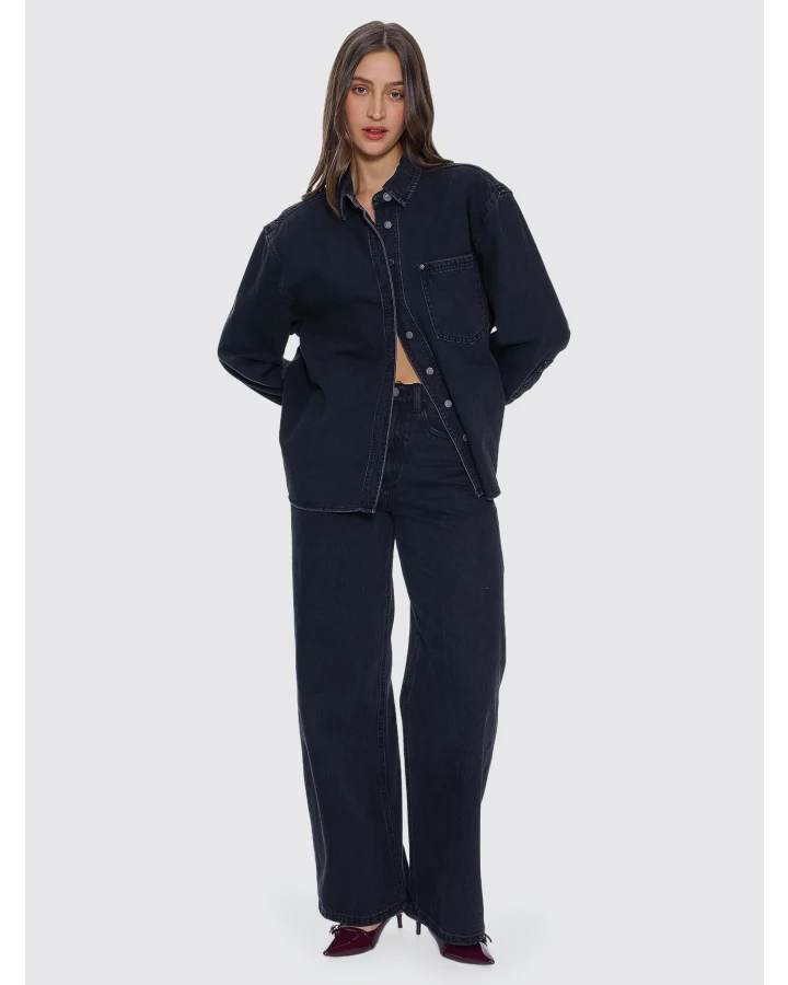 Thrills Melina Oversized Denim Shirt - Aged Black