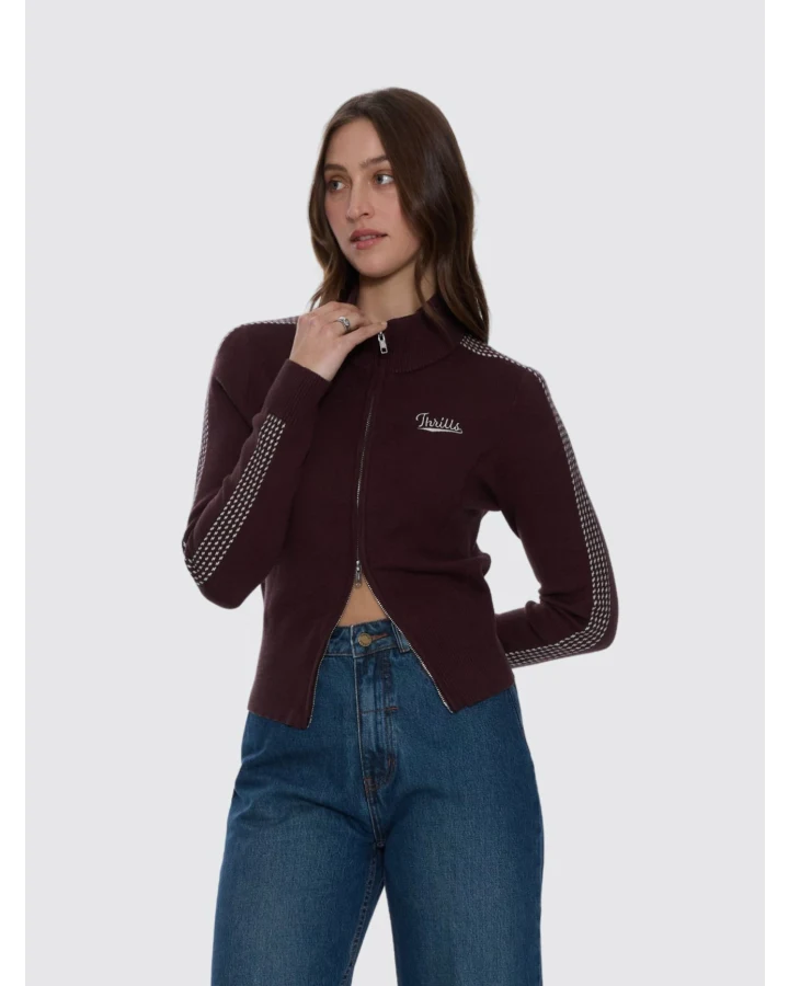 Thrills Final Call Zip Knit Sweater - Bitter Chocolate