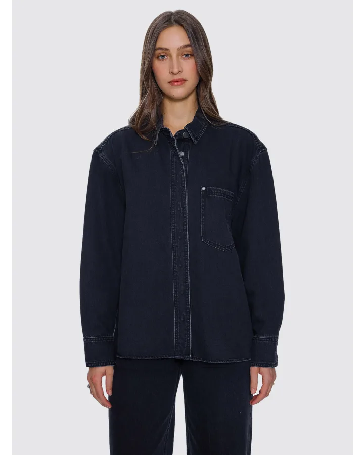 Thrills Melina Oversized Denim Shirt - Aged Black