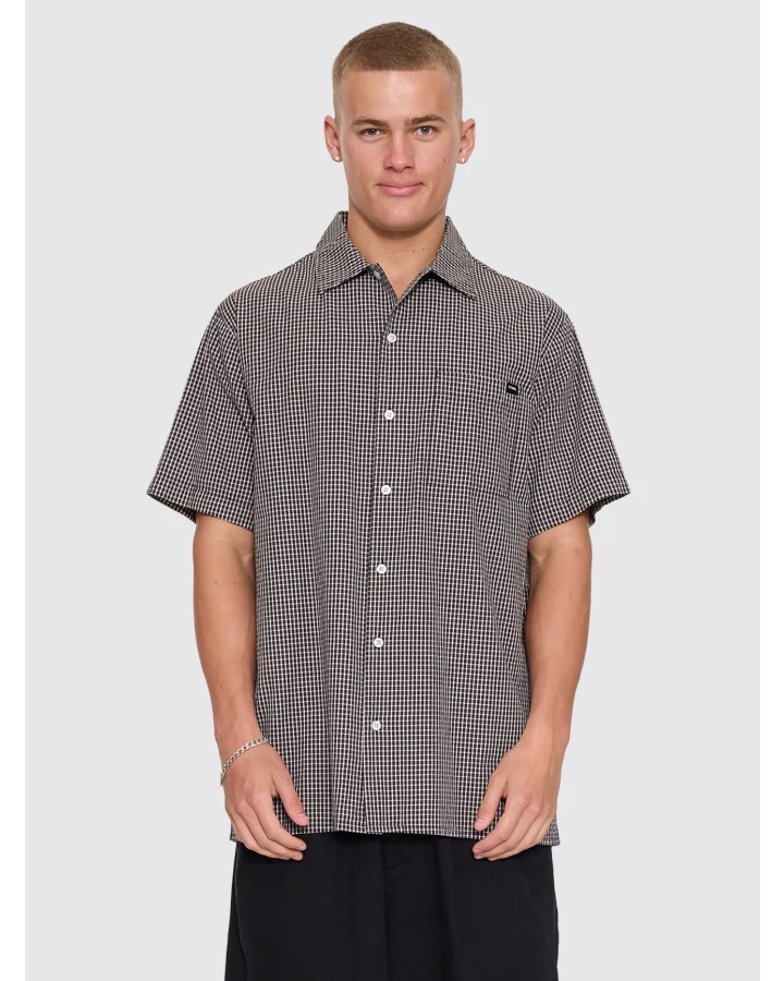 Split Decision Short Sleeve Check Shirt - Black