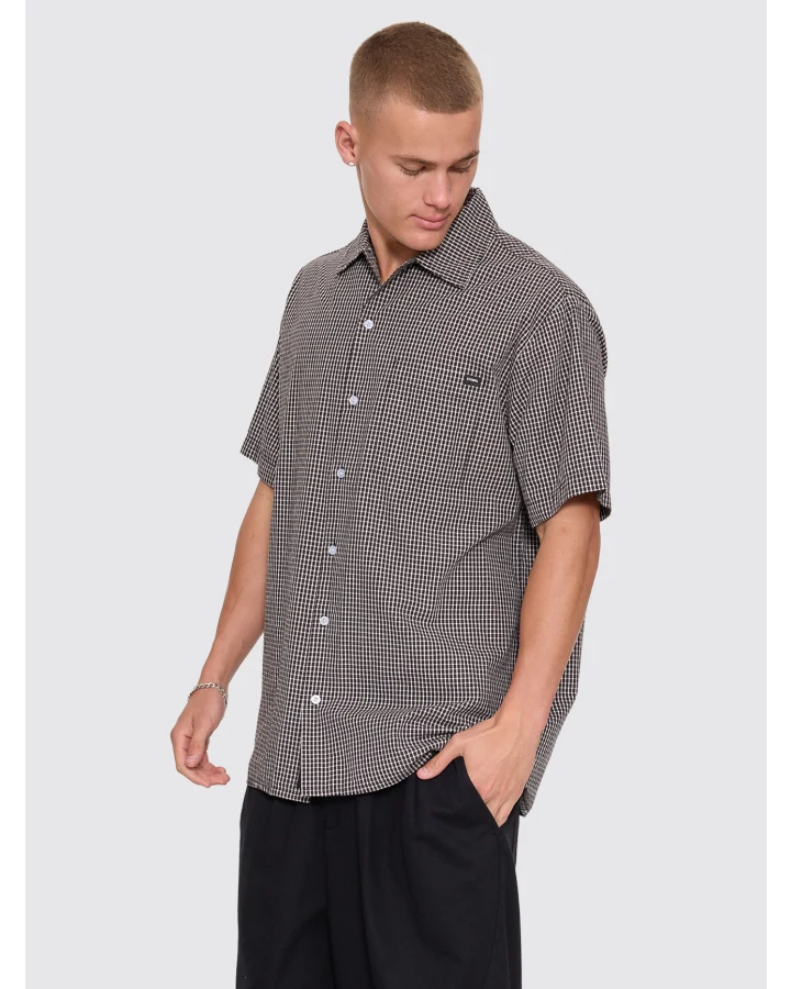 Split Decision Short Sleeve Check Shirt - Black