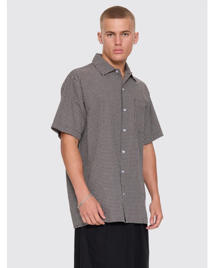 Split Decision Short Sleeve Check Shirt - Black