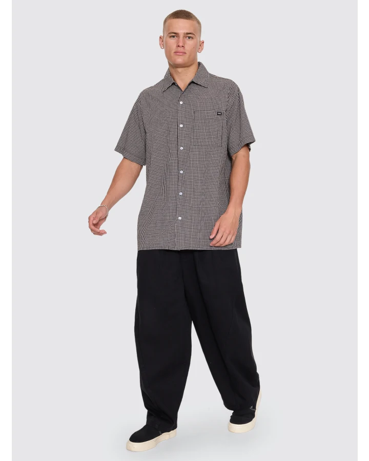 Split Decision Short Sleeve Check Shirt - Black