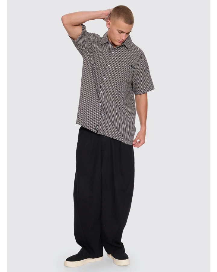 Split Decision Short Sleeve Check Shirt - Black
