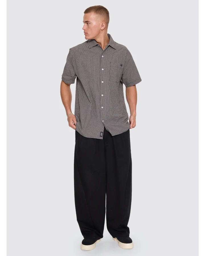 Split Decision Short Sleeve Check Shirt - Black
