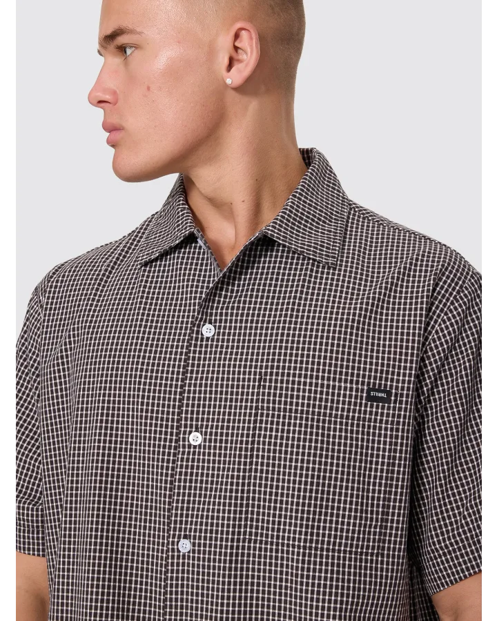 Split Decision Short Sleeve Check Shirt - Black