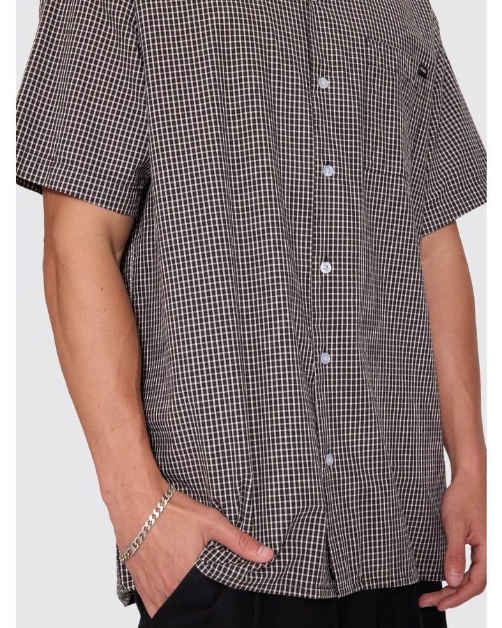 Split Decision Short Sleeve Check Shirt - Black