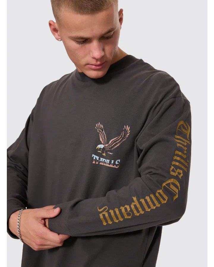 Thrills Seen & Heard Oversize Box Crop Long Sleeve Tee Dark Merch Black