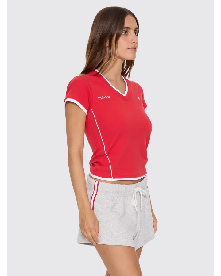 Thrills Tournament Of Roses V Neck Club Tee - Winning Red