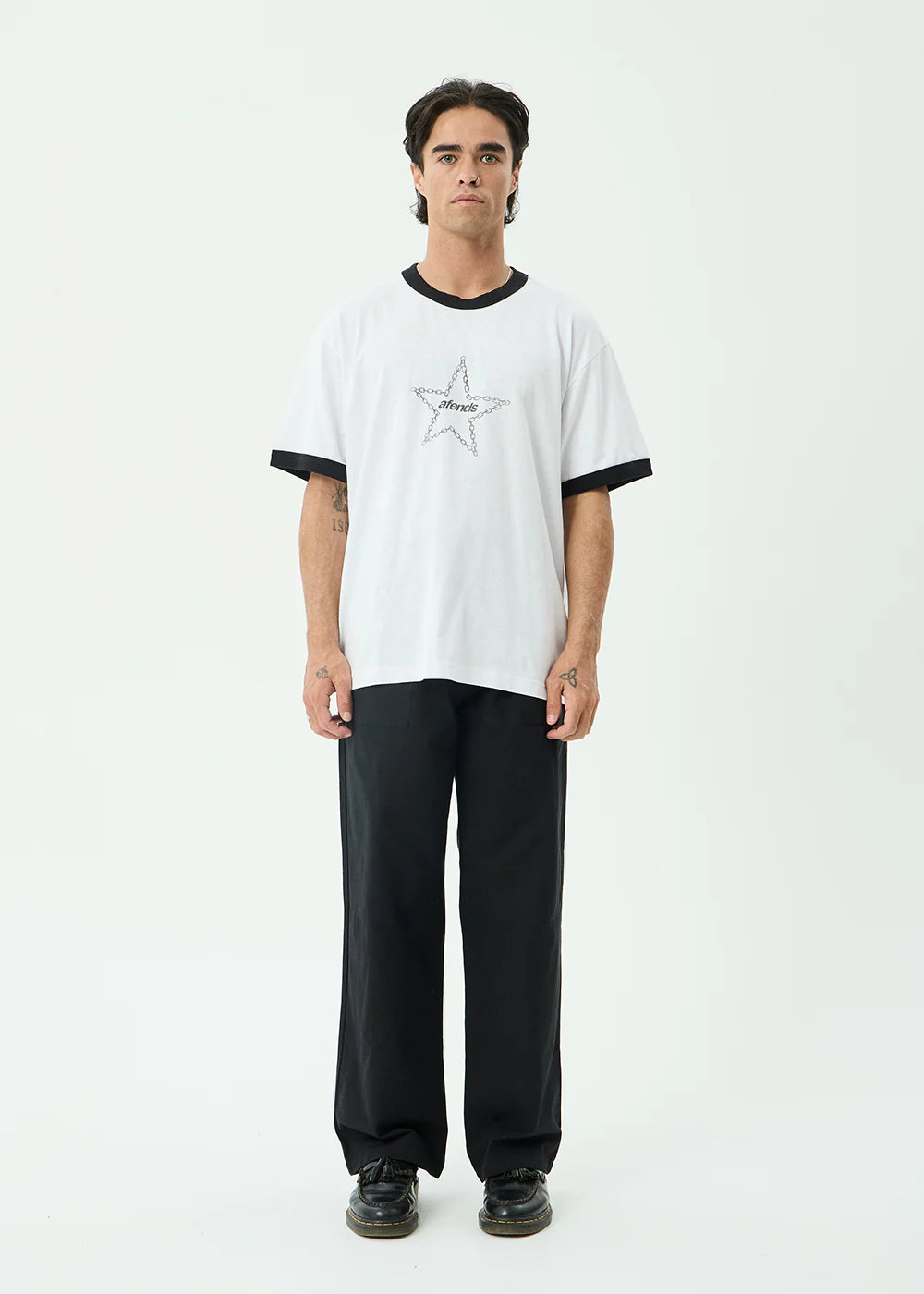 Afends Chains Hemp Boxy Ringer Fit Tee - White