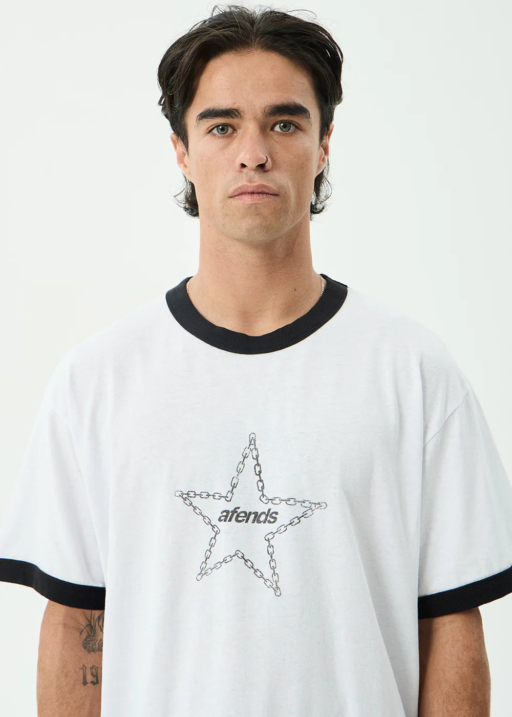 Afends Chains Hemp Boxy Ringer Fit Tee - White