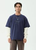 Afends Chains Recycled Heavyweight Layered Waffle Boxy Tee - Washed Deep Sea