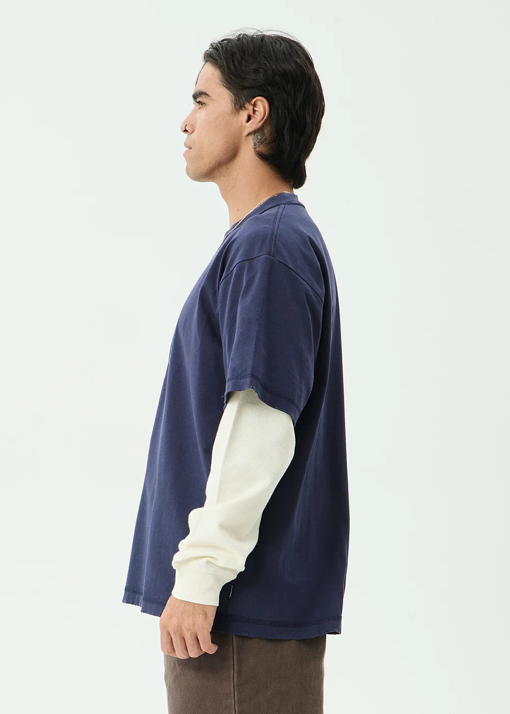 Afends Chains Recycled Heavyweight Layered Waffle Boxy Tee - Washed Deep Sea