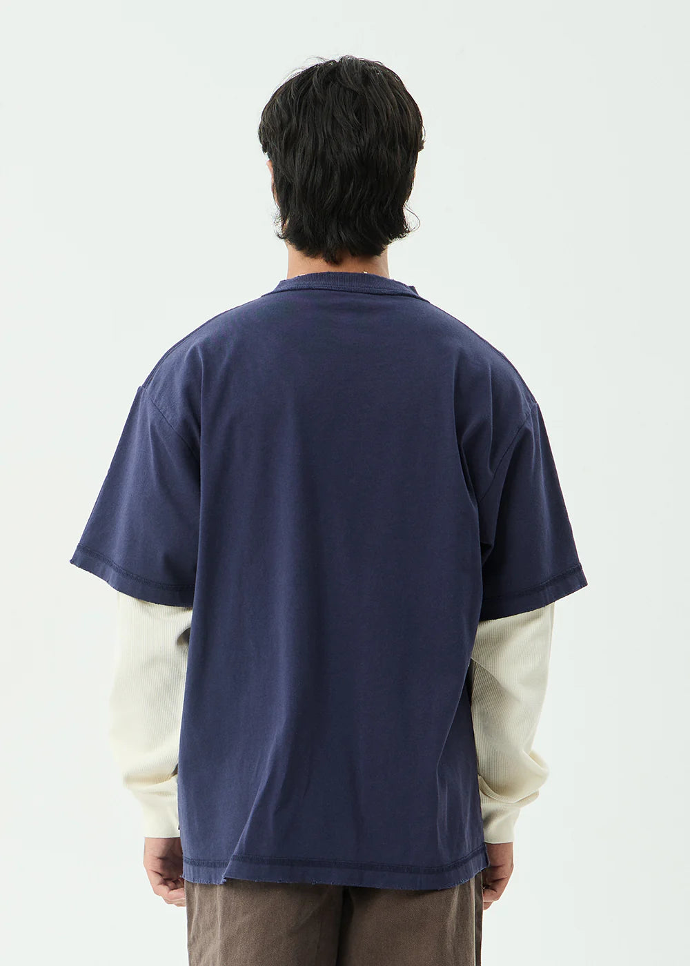 Afends Chains Recycled Heavyweight Layered Waffle Boxy Tee - Washed Deep Sea