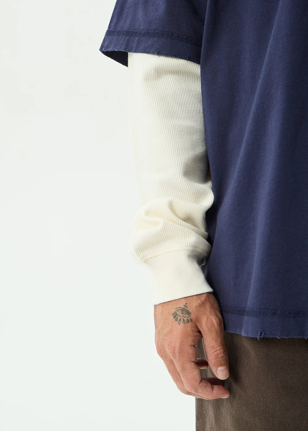 Afends Chains Recycled Heavyweight Layered Waffle Boxy Tee - Washed Deep Sea