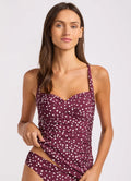 Seafolly Dolce Dot Twist Halter Tankini Bikini Top Dark Burgundy