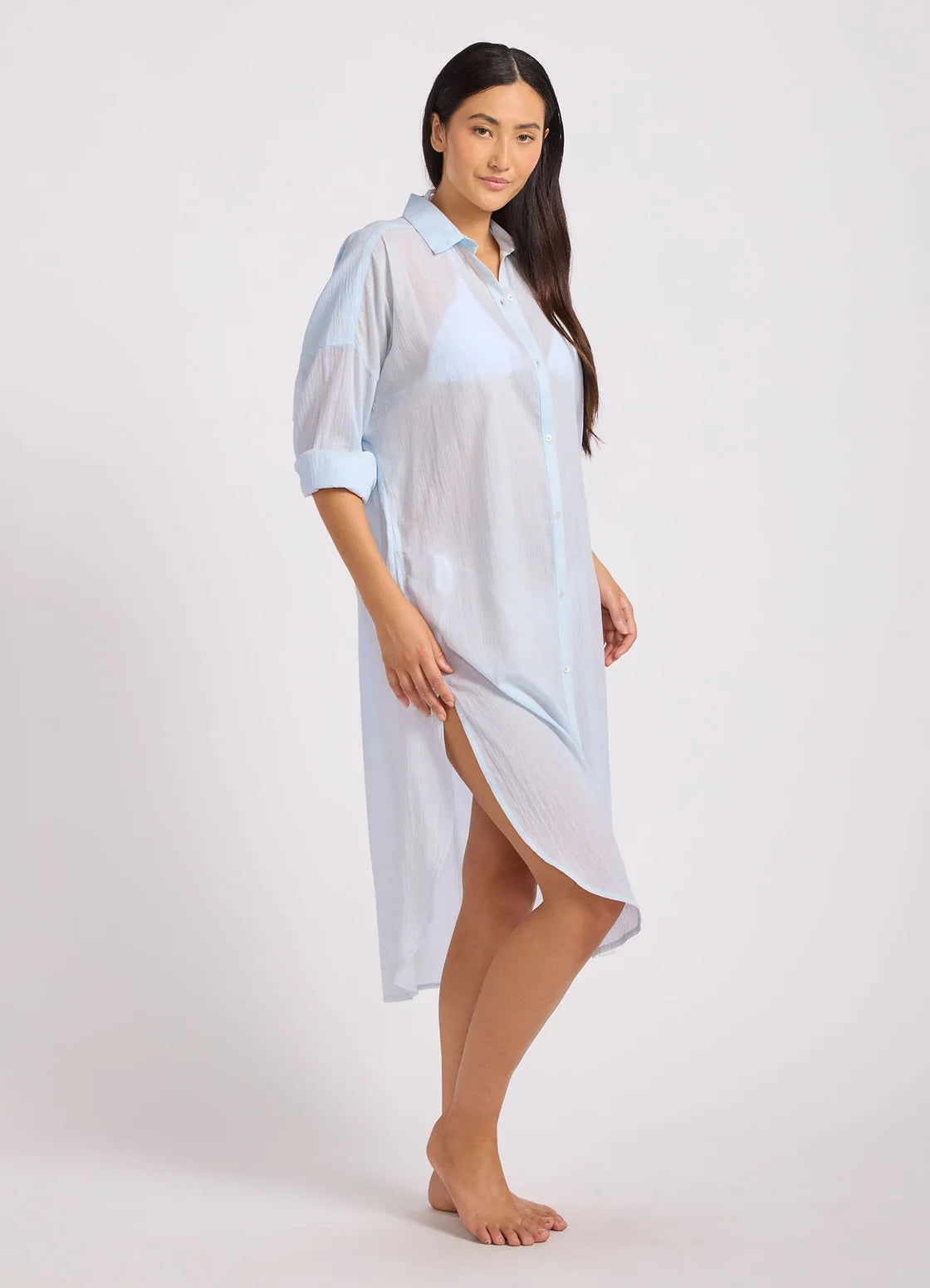 Seafolly Cotton Voile Shirt Dress Ice Blue