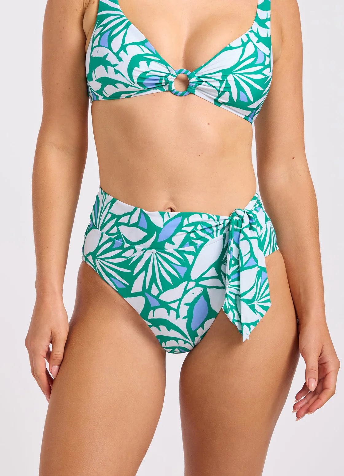 Seafolly Retro Reef Tie Front High Waisted Bikini Bottom Kelly Green