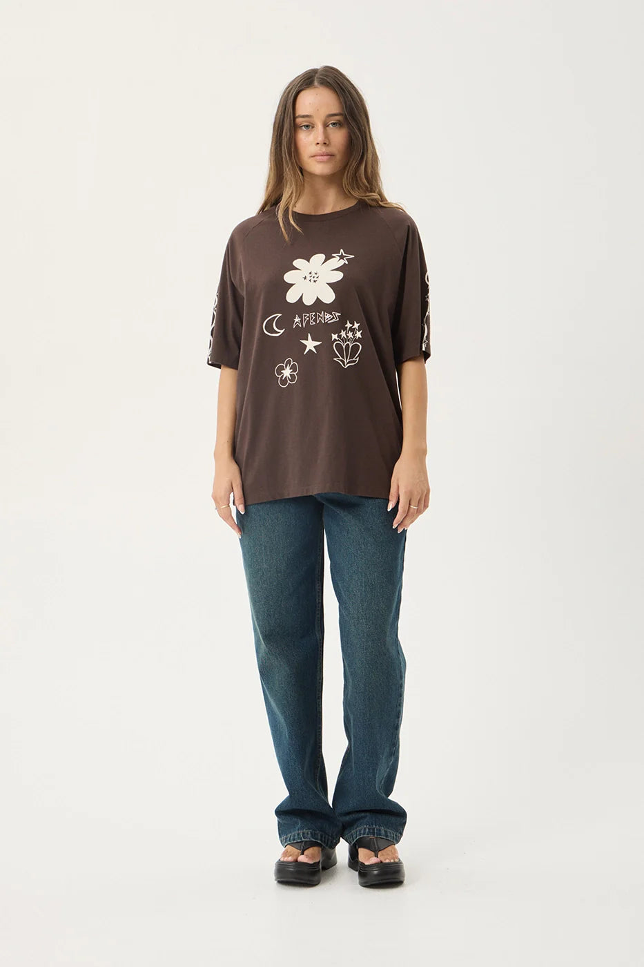 Afends Terra Recycled Oversized Raglan Tee - Coffee