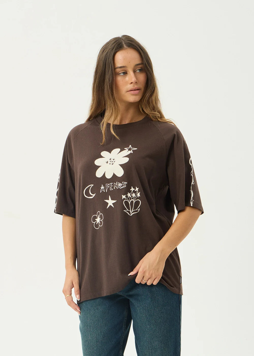 Afends Terra Recycled Oversized Raglan Tee - Coffee
