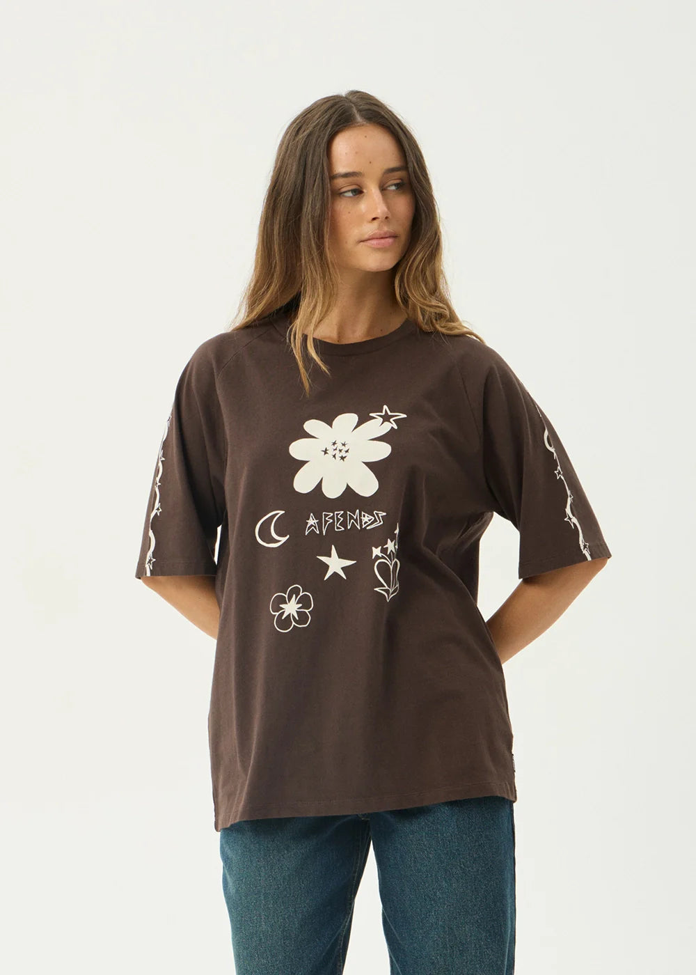 Afends Terra Recycled Oversized Raglan Tee - Coffee
